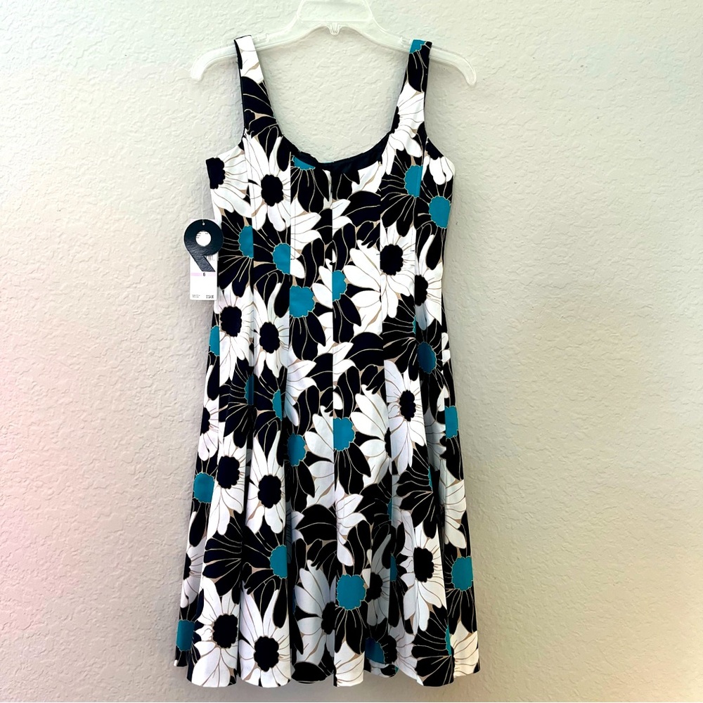 Nine West Women’s black/white/turquoise Floral Dress NWT Size 6